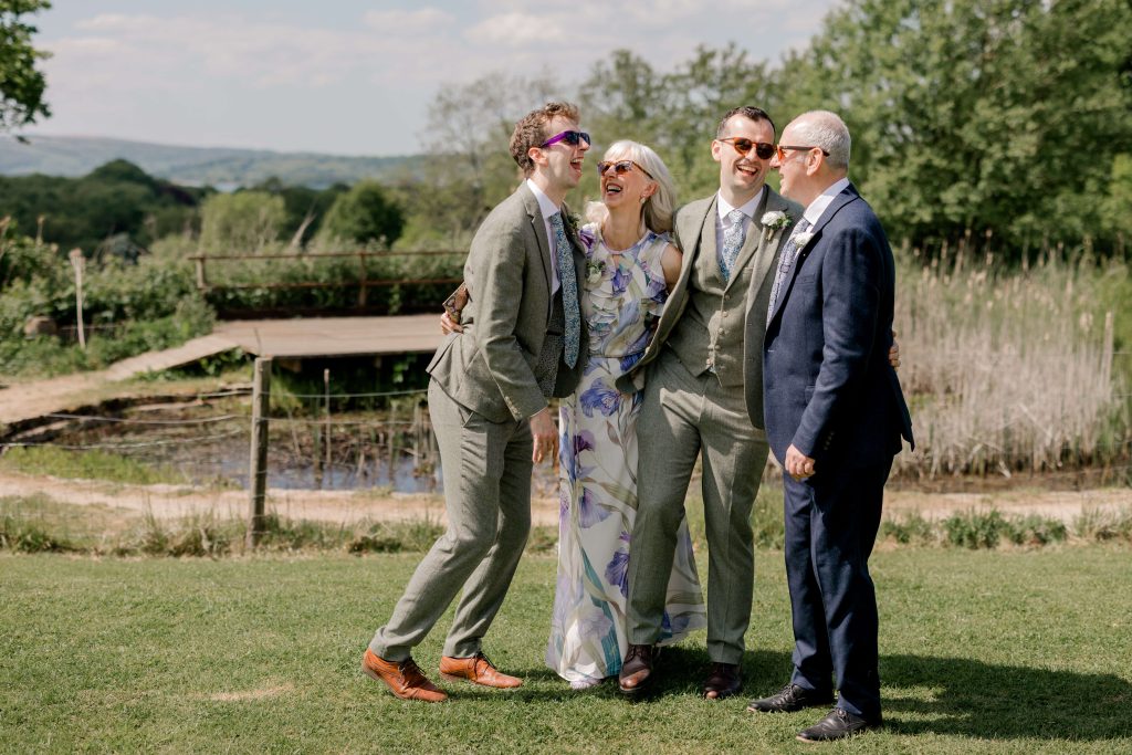 Relaxed wedding photography at Folly Farm Centre in Somerset with beautiful golden light and countryside views.