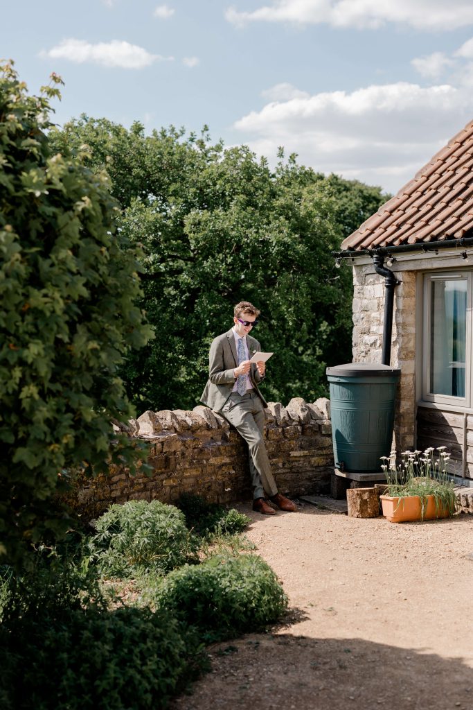 Relaxed wedding photography at Folly Farm Centre in Somerset with beautiful golden light and countryside views.