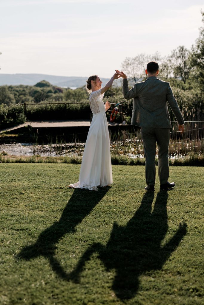 Relaxed wedding photography at Folly Farm Centre in Somerset with beautiful golden light and countryside views.